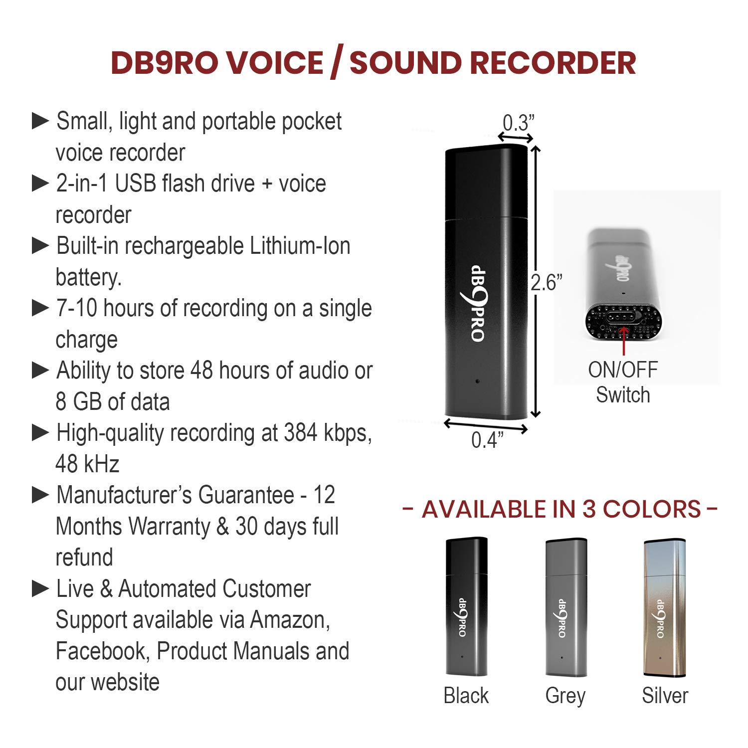 Audio Recorder for Lectures Digital Voice Recording Device with USB by