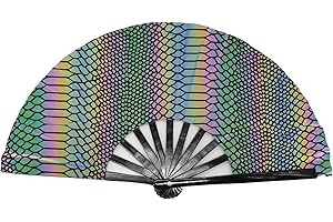 JYSILIYH Large Reflective Rave Hand Fan UV Rave Folding Hand Clack Fan,Bamboo Holographic Festival Fan Holding Hand Fan Handheld Fan for EDM,Music,Festival,Club,Freaky,Party,Dance,Performance,Decoration,Gift