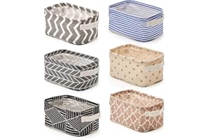 EZOWare 6 Pcs Small Foldable Storage Bins Baskets, Collapsible Linen Canvas Fabric Organizer Containers with Handles for Nursery Kids Toddlers - Multi, 10 x 6.5 x 5 inch