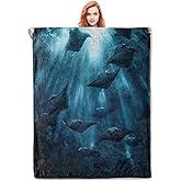 Stingray Blanket Gifts for Adults Kids Soft Warm Lightweight Cozy Plush Sea Ocean Fish Theme Throw Blankets for Bedroom Living Room Sofa Home Decor 60"x50"
