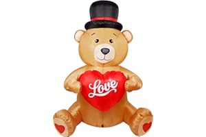 Ridota 5 Foot Valentines Day Inflatable Bear with Sweet Heart, Lighted Valentines Day Decoration, Valentines Day Wedding Yard Decorations, Wedding Valentines Gift for Couples