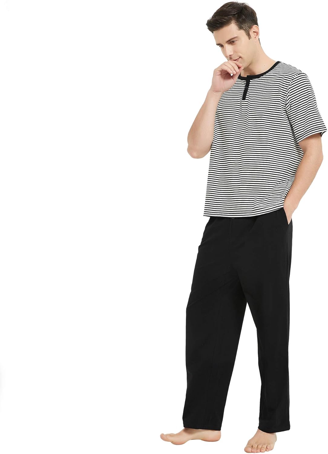 U2SKIIN Mens Cotton Pajama Set, Lightweight Short Sleeve Sleepwear Long Cotton Pajama Bottoms… at  Men’s Clothing store