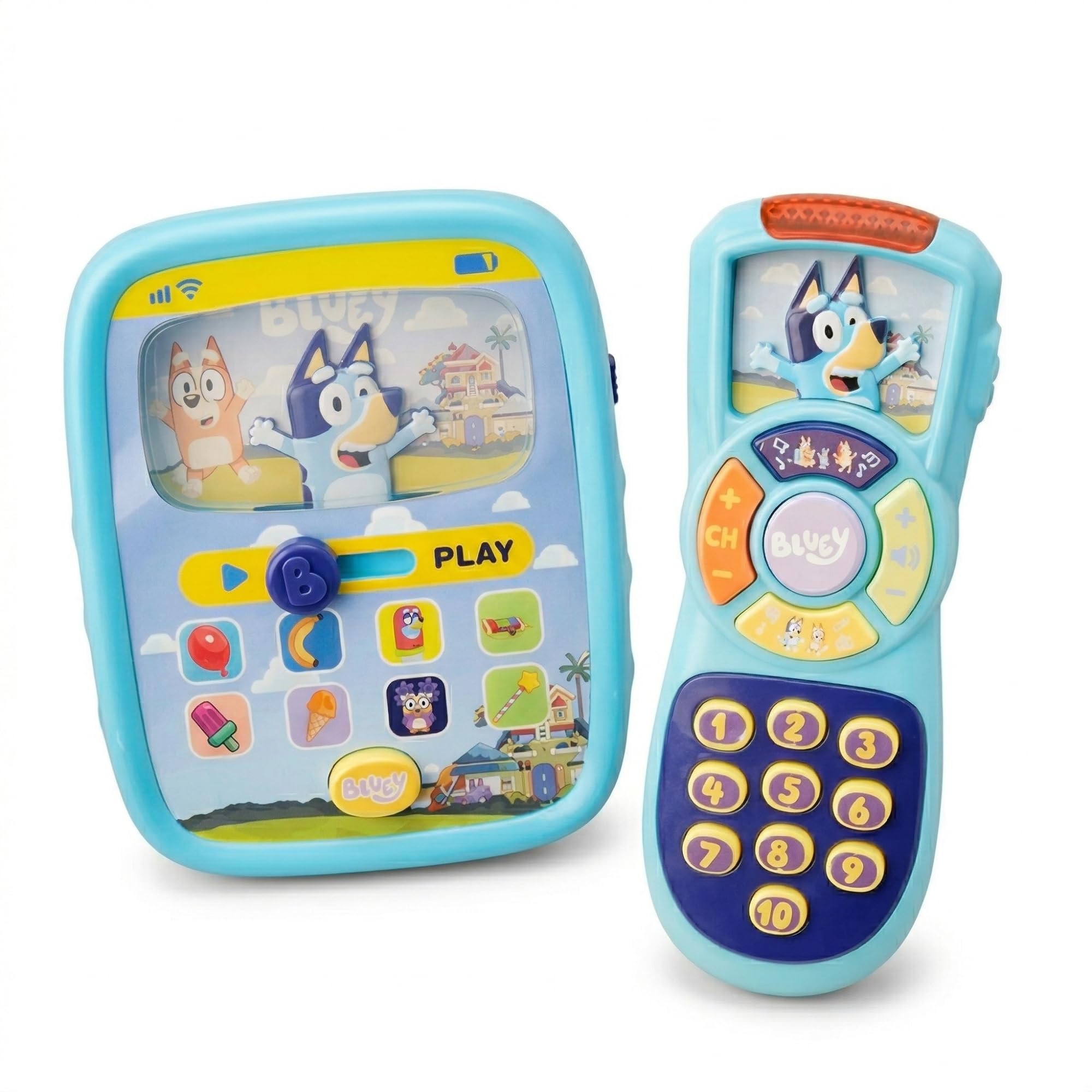 Bluey Interactive Tablet & Remote Control Toy Set – Pretend Play Phone & Learning Tablet for Toddlers – Musical Sound Buttons, Sliding Fun Features (2 Pack Bundle: Bluey's Remote Control & Tablet)