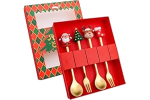 4Pcs Christmas Stocking Stuffers for Women, Christmas Coffee Spoon and Forks Set -Dessert Spoon Fruit Fork Iced Tea Spoon, Ca