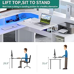 YITAHOME L Shaped Desk with Power Outlets & LED