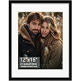 Rempry 12x16 Picture Frame, Display Poster 9x12 with Mat or 12 x 16 Without Mat, Wall Gallery Photo Frames with Shatter Resistant Plexiglass, Black, 1 Pack