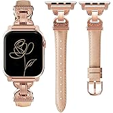 Vipluck Slim Leather Band Compatible with Apple Watch Bands Women 38/40/41/42mm Dressy Slim Leather Strap with Designer Interlock Buckle Bracelet for iWatch Series 10/9/SE/8/7/6/5/4/3/2/1 Rose Gold