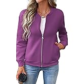 FIOPHY Women's Zip Up Sweatshirts Jackets Long Sleeve Bomber Jacket Casual Outwear with Pocket