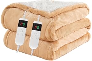 CUSHIOUS Heated Blanket Electric Queen Size, Soft Sherpa Flannel Heating Blanket Throw with Overheating Protection, 8 Hours Auto Off 10 Fast Heating Levels, Heat Blanket for Home & Office Machine Washable