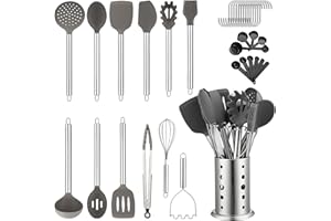 Kitchen Utensils Set, Kyraton 38 Pieces Non-Stick Silicone Cooking Utensils Set, Spoon Spatula Set with Sturdy Stainless Stee