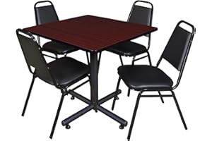Regency Kobe 42-Inch Square Breakroom Table, Mahogany, and 4 Restaurant Stack Chairs, Black