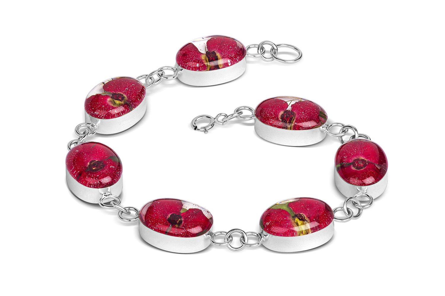 Natural Flower Jewellery Sterling Silver Bracelet Made With Real Poppies