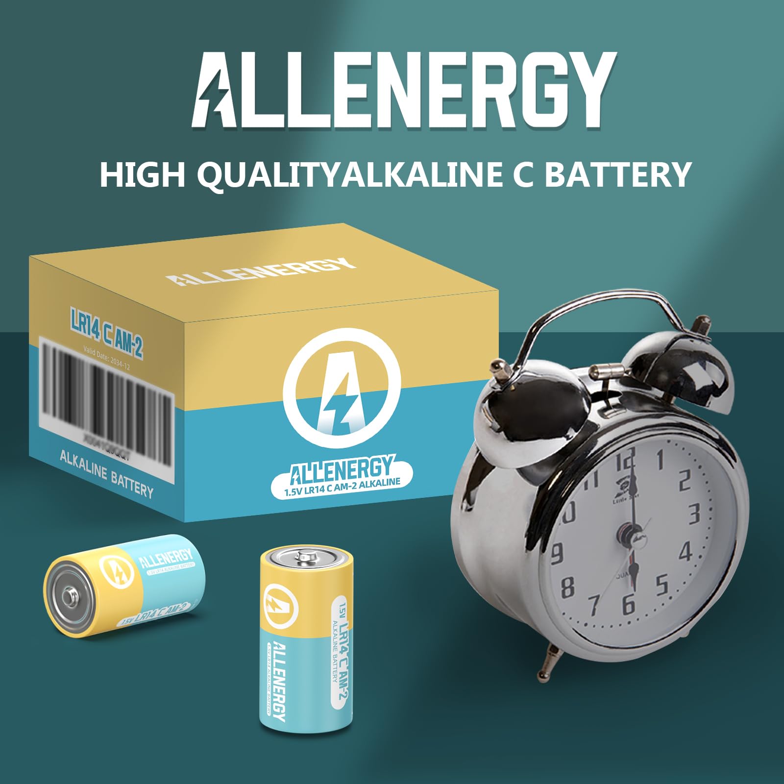 C Batteries 4 Pack LR14 1.5V Alkaline Battery Long-Lasting, 10-Year Shelf Life