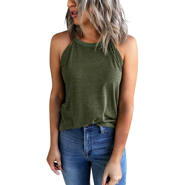 KINLONSAIR Women's Sleeveless Halter Tank Top - Crew Neck Casual Tee For Summer & Workout (Dark Gray) - View #3