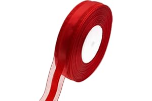 ATRBB 50 Yards 1 Inch Wide Satin Ribbon with Organza Edge for Wedding Gifts Wrapping DIY Bows and Craft (Red)