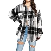SHEJIZE Women's Casual Shacket Jacket Plaid Shirts Flannel Blouses Button-Down Shirts