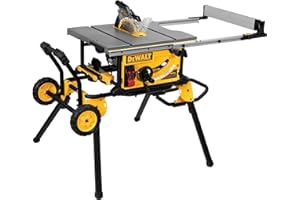 DEWALT Table Saw 10 Inch with Foldable Rolling Table Saw Stand, 15 Amp, 4800 RPM, 32-1/2-Inch Rip Capacity (DWE7491RS)