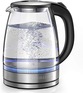 HadinEEon Wasserkocher 1,7 l Glaswasserkocher (BPA-frei) Schnurlos mit LED-Anzeigelampen, 2200W tragbarem Elektro-Warmwasserkessel, automatischem Abschaltschutz, Edelstahldeckel und -boden