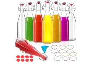 EkkoVla 8 Pack 16 oz Swing Top Glass Bottles, Flip Top Brewing Bottles with Airtight Rubber Seal Flip Caps for Kombucha, Beve