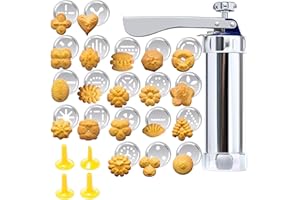 Nivofu Cookie Press Gun Set, Cookie Press with 20 Stainless Steel Cookie Discs and 4 Nozzles, Churro Maker Machine for Biscui