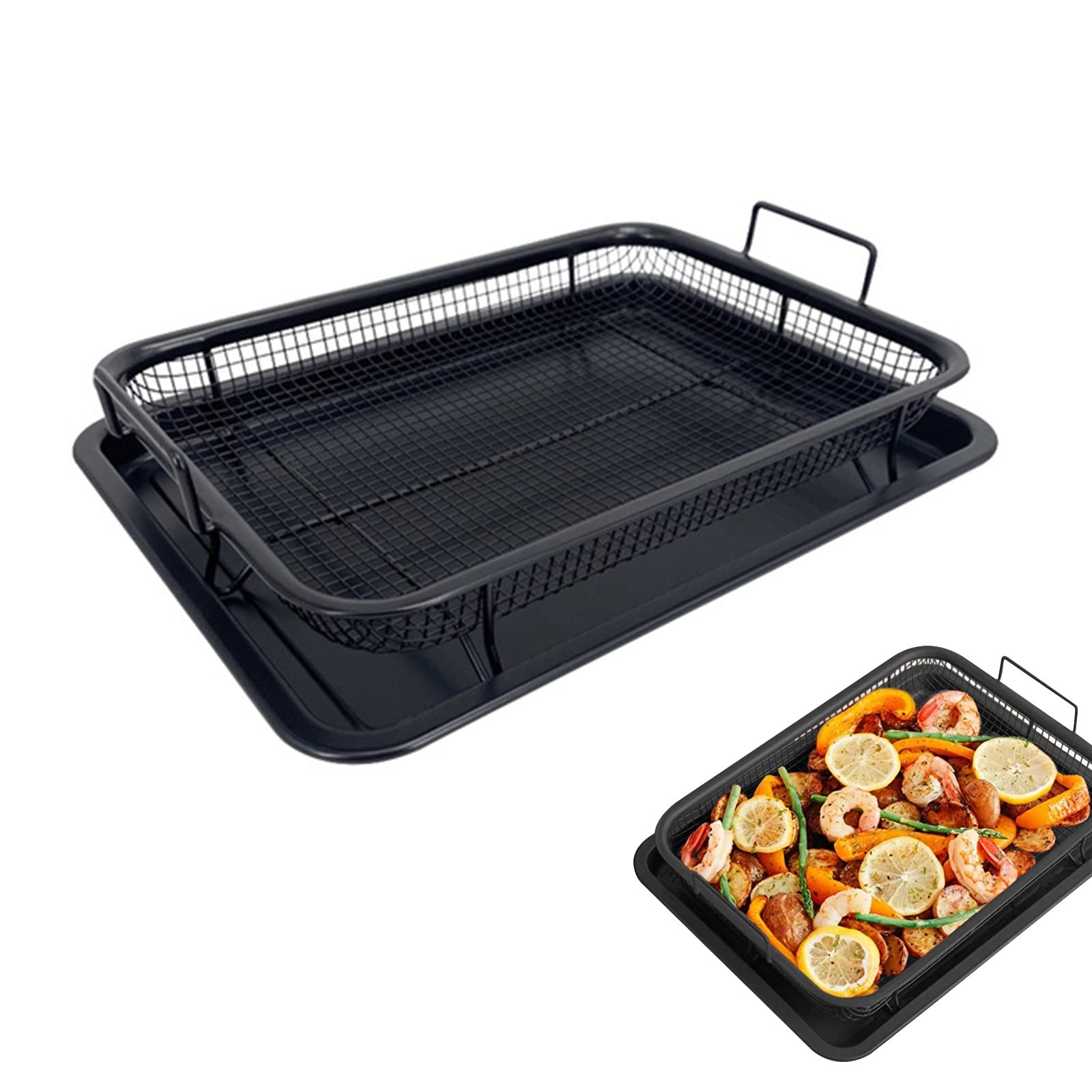 maxant Stainless Steel Oven Baking Tray with Crisping Basket Checkered Baking Sheet for Oven Non-Stick Copper Crisper Air Fryer (Square, Standard Size)