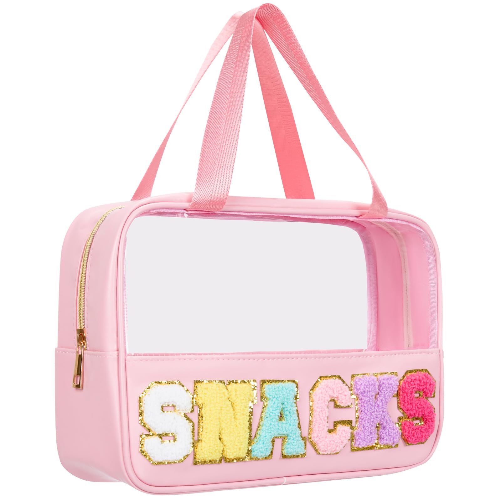 Photo 1 of ***bROKEN STRAP***Snack Bag Clear Chenille Varsity Letter Zipper Pouch for Travel Preppy Cosmetic Bag Clear Cosmetic Bag Makeup Travel Bag for Women