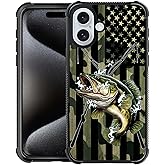 DAIZAG Compatible with iPhone 16 Case,All-Round Protection Shockproof Anti-Scratches TPU Cover,Cases for Man Woman-Camo American Flag Bass Fish