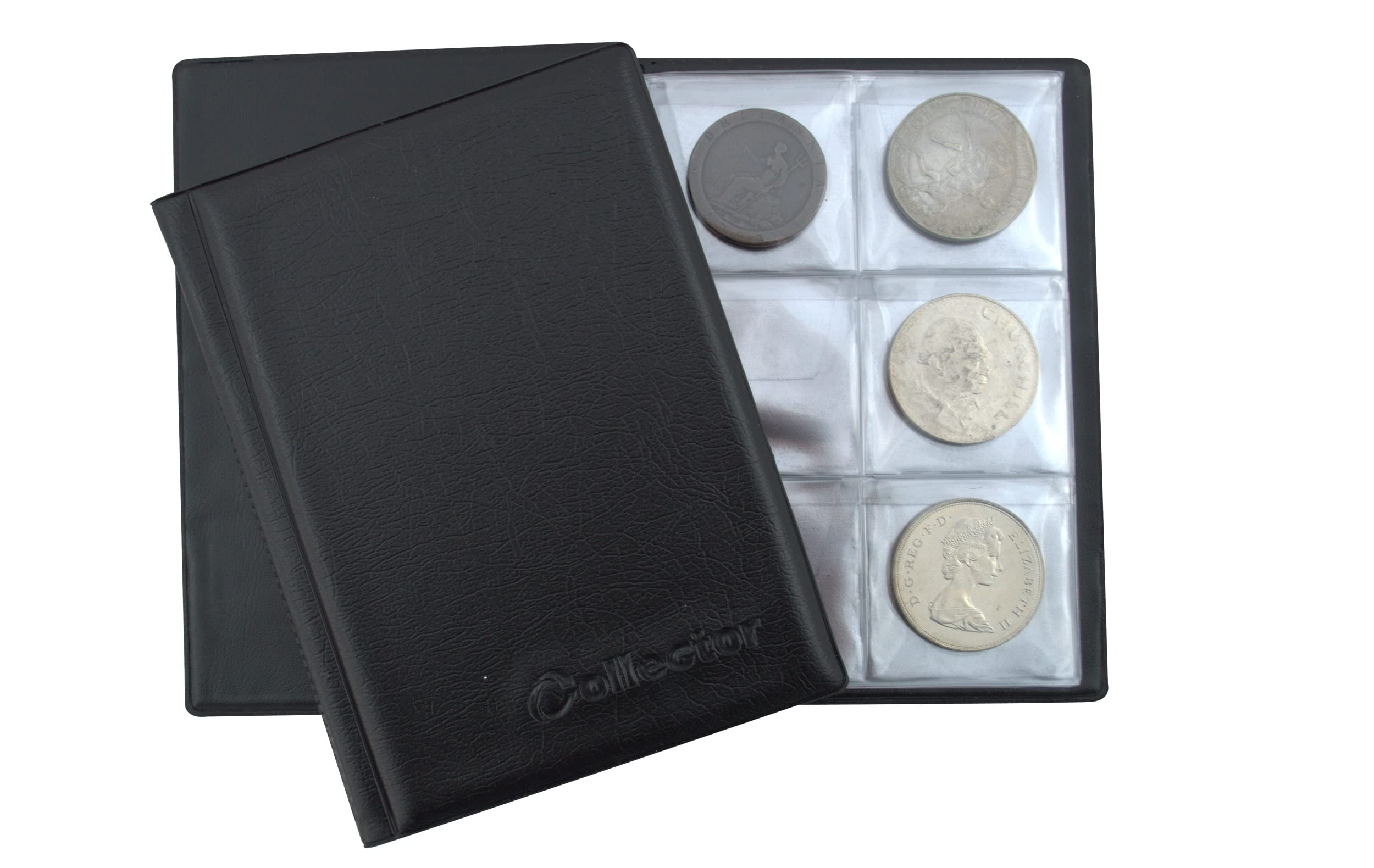 COLLECTOR Coin Album for 48 Large Coins – Compatible with Crown 5 Pound £5, 5€, 10€, 20€, 25€, 30€ and 50€ Coins (30-45 mm) Black