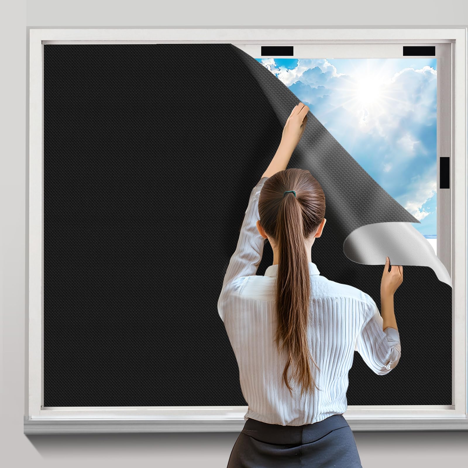 Photo 1 of 100% Blackout Curtains for Bedroom, 118" x 57" Portable Window Cover Film?DIY Privacy Door Shades, Temporary Black Out Blinds for Nursery, Media and TV Room, Travel, Easy to Install, No-Drill