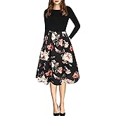 oxiuly Women's Vintage Patchwork Pockets Puffy Swing Casual Party Dress OX165