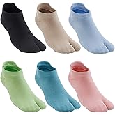 HONOW Women's Tabi Split Toe Flip Flop Socks Big Two Toe Cotton Colorful Crew No Show Low Cut Athletic Pack of 6