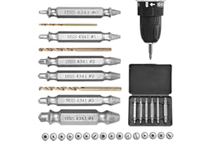 VALKYNOS Damaged Screw Extractor Set, 6 Pcs HSS 4341 Screw Extractor Remover Kit and 3 Pcs Twist Drill Bit Kit for Stripped Screws & Drill Bit Tools, Easy Out Screw Extractor Set Gifts for Men