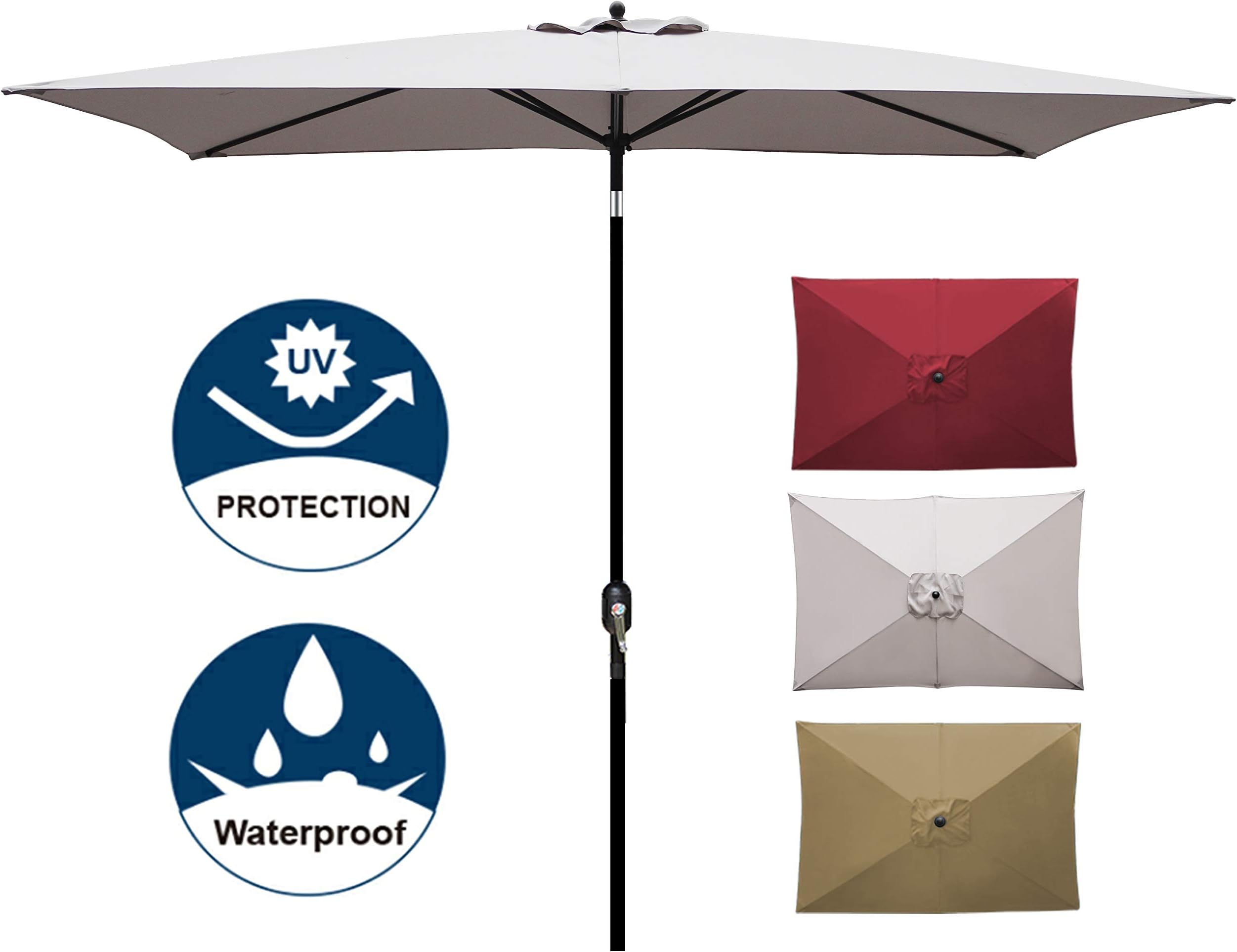 Blissun Rectangular Patio Umbrella 10' Outdoor Market Table Umbrella with Push Button Tilt and Crank (Grey)