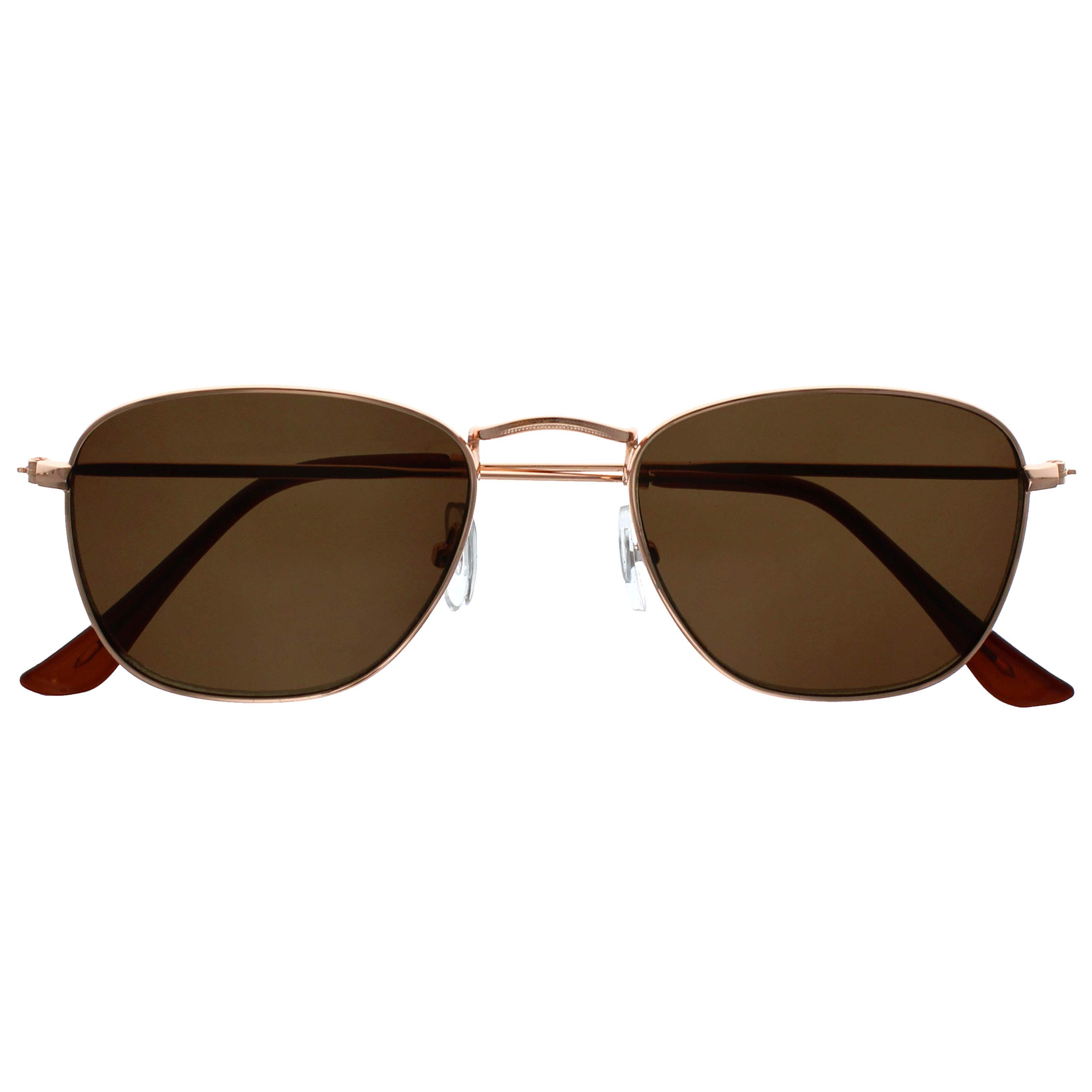 OPULIZE Sky Reading Sunglasses Thin Rimmed Classic Shape Metal Frame Scratch Resistant Tinted Lens UV400 Protection Lens Gold Dark Brown Tips Mens Womens S95-9 +1.00