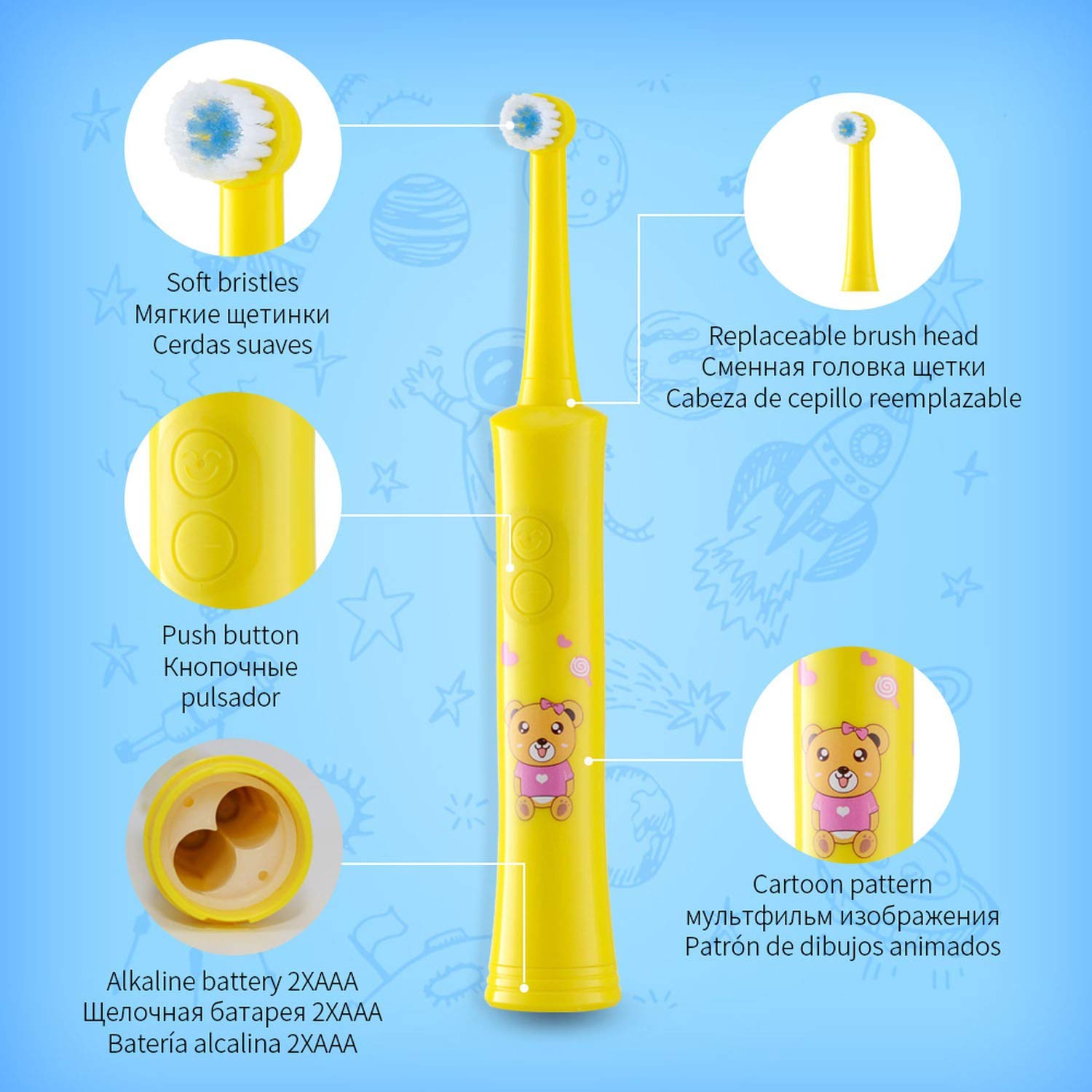 Amazon.com: Rotating Children Electric Toothbrush Tooth Brush Teeth Electric Toothbrush Rechargeable Hygiene Dental Care R01,R01 yellow: Beauty