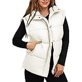 JUJIAYOUPIN Womens Oversized Quilted Vest Bubble Stand Collar Sleeveless Zip up Puffer Vest Warm Padded Jacket Coat