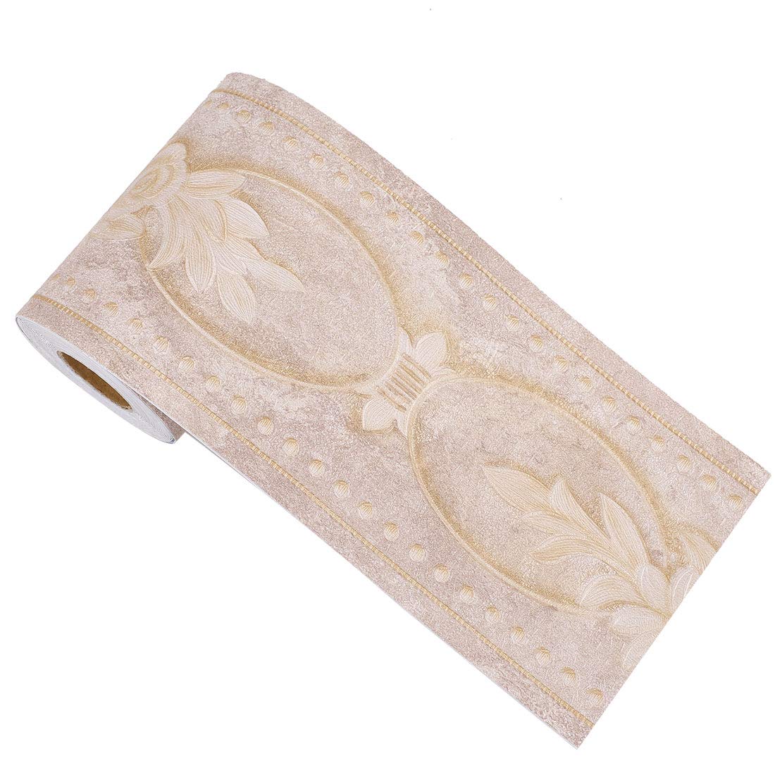 sourcing map 3D Wall Paper Border Self Stick Wall Covering PVC Floor Borders for Kitchen Bathroom Bedroom Wall Decor Paper Peony Pattern Brown 3.94 Inch by 16.4 Feet