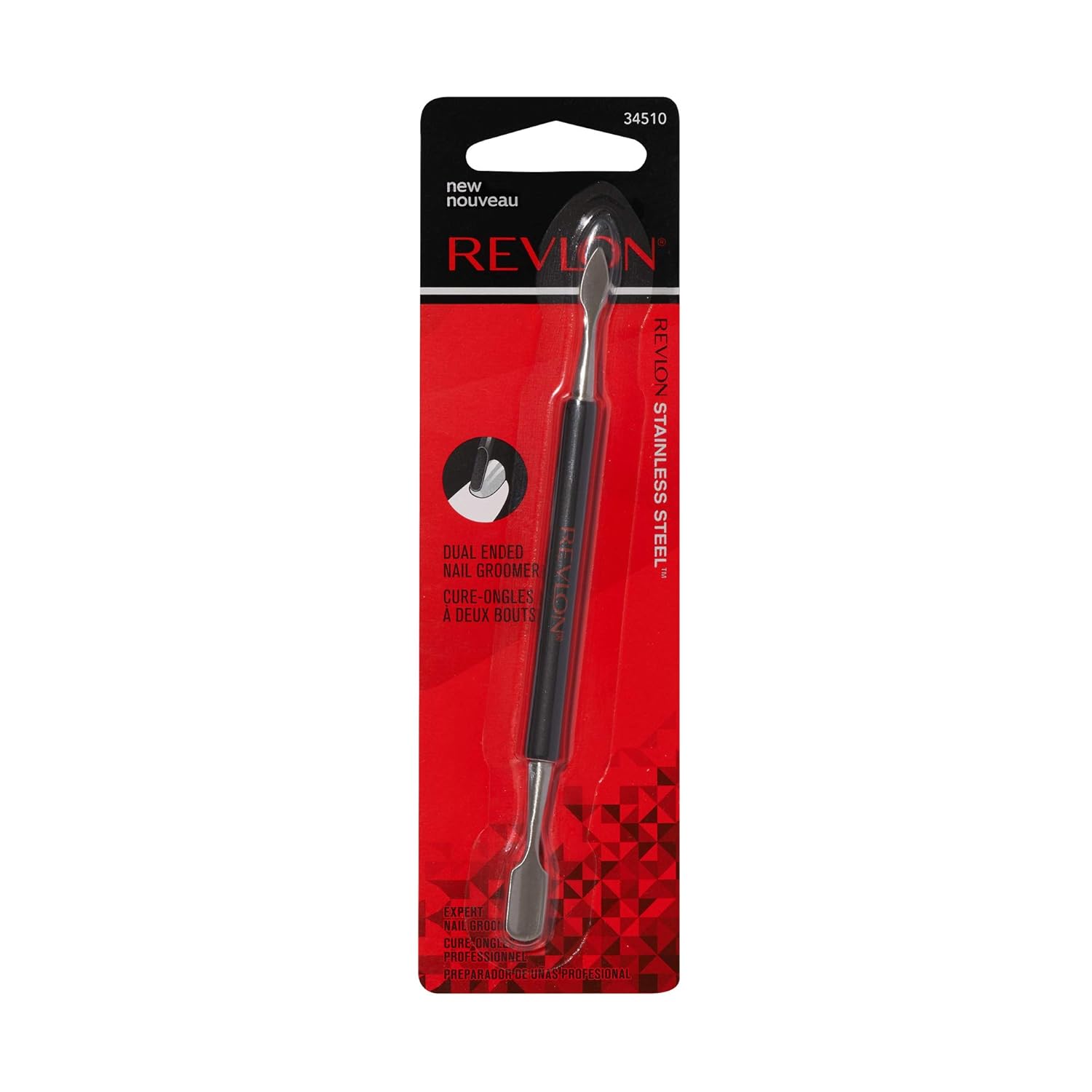 Revlon Dual Ended Nail Groomer, Stainless Steel Flat Cuticle Pusher and Nail Cleaner Tool: Beauty