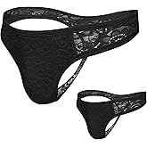 GAREDOB Sexy Mens Thong Comfortable Soft Sexy Lace Thongs Underwear 2 Pack Size S-4XL