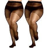 HeyUU Plus Size Sheer Tights for Women, Ultra Thin Pantyhose Reinforced Toes High Waist Stockings XL-4XL