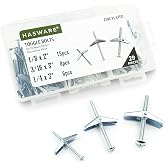 HASWARE Toggle Bolt 29 Pcs Zinc Plated Steel 1/8",3/16",1/4" and Wing Nut Assortment Kit for Hanging Heavy Items on Drywall