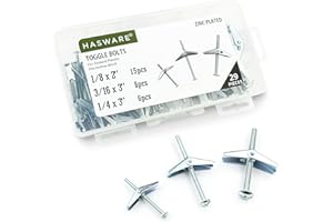 HASWARE Toggle Bolt 29 Pcs Zinc Plated Steel 1/8",3/16",1/4" and Wing Nut Assortment Kit for Hanging Heavy Items on Drywall