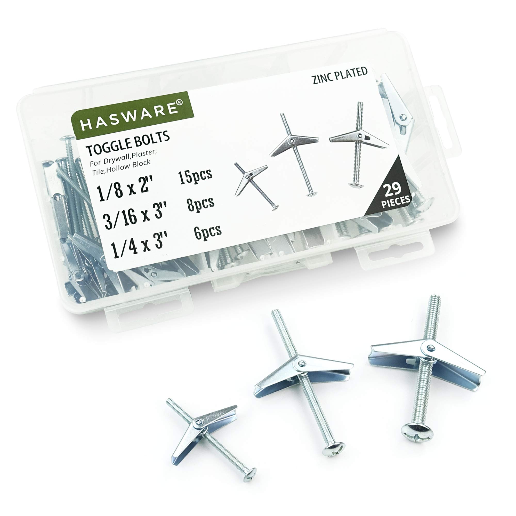 HASWARE Toggle Bolt Zinc Plated Steel and Wing Nut for Hanging Heavy Items on Drywall (Set of 3 sizes)