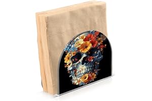 ALAZA Sugar Skull Flower Blossom Black Napkin Holder Clear Acrylic Tissue Paper Dispenser for Dining Room Table Kitchen Bathr