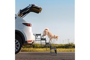 YYW Foldable Dog Stairs for Car, Portable Dog Ramps with Non-Slip Surface, Lightweight Pet Steps for Large Dogs Support Up to 180 Lbs Fits Cars, Trucks, SUVs (Dog Stairs)