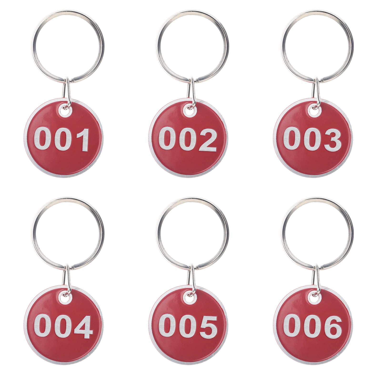 Aspire 1-20 Number Key Tags, Numbered Metal Key Rings, Round ID Tags for Key Chain, Box, Cabinet, Dormitory, Lockers - Red