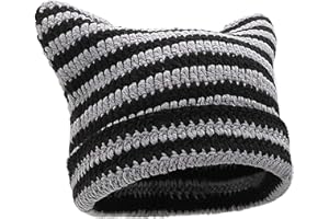 XYIYI Crochet Hats for Women Cat Ear Knit Hat Vintage Beanie Grunge Accessories Slouchy Beanies for Womens