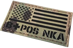 TACTICAL FREAKY IR USA Flag BPOS B+ Blood Type NKA NKDA Infrared Tactical Morale Fastener Patch (Multicam)