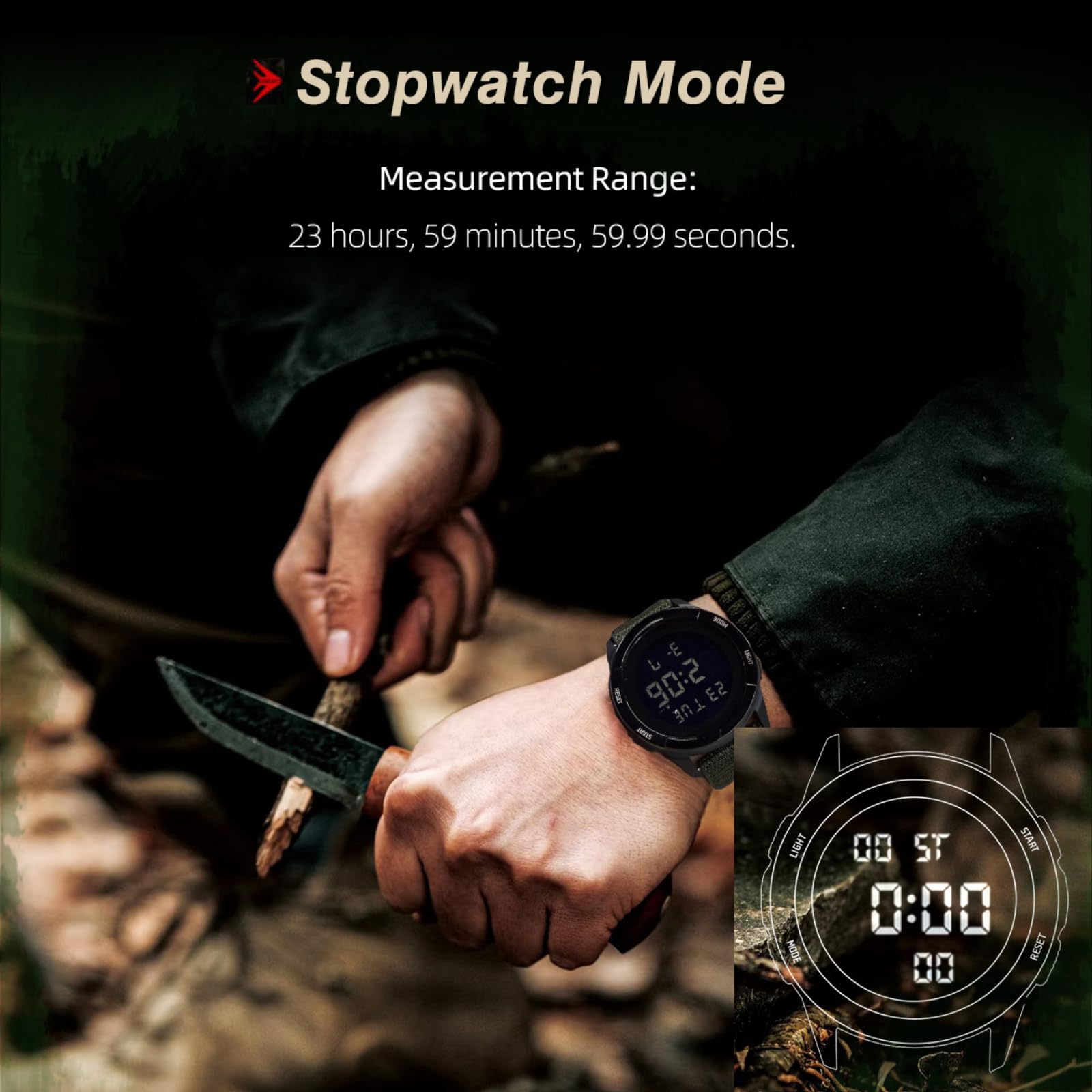Digital Watch Military Watches for Men Black Tactical Sports Waterproof Men's Women's Wrist Watch with LED Backlight Nylon Band Stopwatch,Green