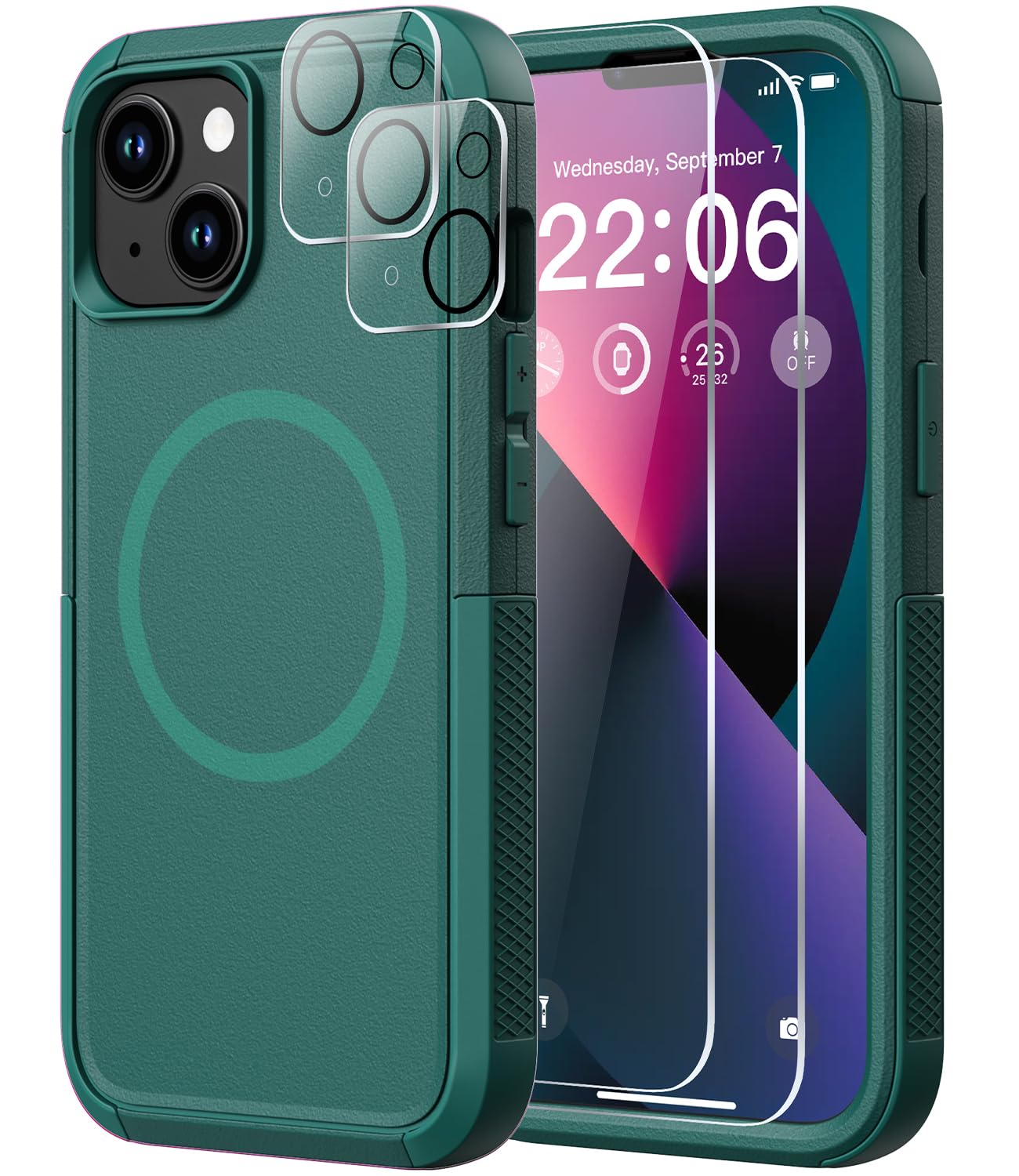 Diverbox for iPhone 13 Case [Compatible with MagSafe] [with Screen Protector ] [Shockproof] [Dropproof] Heavy Duty Protection Phone Case for Apple i Phone 13 (Dark Green)